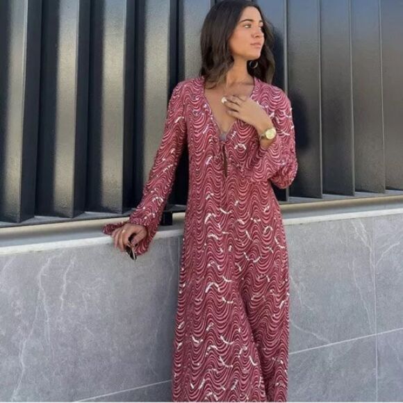 ZARA NWT WOMAN BEADED MIDI DRESS PINK - Picture 8 of 11